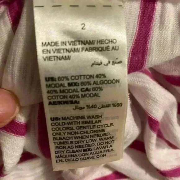 Chicos Ultimate Tee Cardigan Pink & white striped with side slit pockets size 2 - Picture 6 of 6